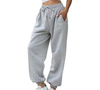 boseucn Jogginghose Damen Grau, Damen Jogginghose Hohe Taille Sporthosen Lange Einfarbig Yoga Hosen Baggy Trainingshose Elastischer Kordelzug Sweatpants Casual Herbst Winter Laufhosen mit Taschen