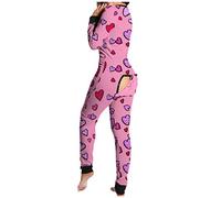 boseucn Jumpsuit Damen Schlafanzug Baumwolle, Jumpsuit Damen Sexy Schlank Strampler Schlafanzug Einteiler Onesie Pyjama Langarm Funktionale Geknöpfte Klappe Erwachsene Frauen Overall Beiläufig