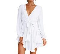 boseucn Kleider Damen, Damen Kleid Langarm V Ausschnitt Kurz Kleider Schwarz Abendkleider Einfarbig Lose Kleid Partykleid Winter Spring Casual Elegant Damen Swing A-Linie Kleid