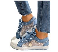 boseucn Laufschuhe Damen, Damen Laufschuhe Bestickte Sneaker Spitze Atmungsaktive Blumenmuster Mesh Hohle Freizeitschuhe Schnürschuhe Outdoorschuhe Leicht Sportlich Schuhe Wanderhalbschuhe