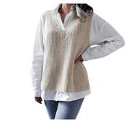 boseucn Pullover Damen Winter Oversize Pullunder Damen ärmellos Strickweste Damen Oversize Pullover Damen Elegant Strickpullover V-Ausschnitt Strickpulli Herbst Damen Casual Pullover