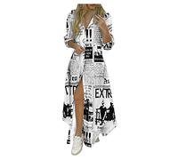 boseucn Sommerkleid Damen, Kleider Damen Hemdkleid V Ausschnitt Tasten Halbe Ärmel Maxikleid Zeitungsdruck Abendkleider Sommer Vintage Große Größen Partykleid Freizeitkleid Strandkleid Langkleid