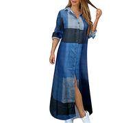 boseucn Sommerkleid Damen, Kleider Damen Hemdkleid V Ausschnitt Tasten Halbe Ärmel Maxikleid Zeitungsdruck Abendkleider Sommer Vintage Große Größen Partykleid Freizeitkleid Strandkleid Langkleid