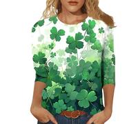 boseucn St. Patricks Day 3/4 Tshirt Damen, 3/4 Tshirt Frauen Grün Irisches Kleeblatt Drucken Rundhals Streetwear 3/4 Ärmel T-Shirt Langarmshirt Festlich Kostüm T-Shirts Teenager Mädchen Tops