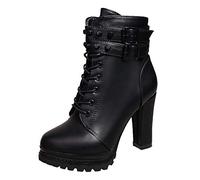 boseucn Stiefel Damen, Damen Stiefeletten mit Absatz High Heels Schnürstiefel Glattleder Rutschfeste Reißverschluss Stiefel mit Schnalle Nieten Casual Herbst Winter Frauen Boots Schuhe Stiefele