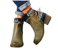 boseucn Stiefeletten Damen Beige Mit Absatz Leder, Einfarbig Riemchen Frauen Ankle Boots Bootie Herbst Winter Stiefel Worker Boots Schneestiefel Damen Schuhe Stiefelette schwarz braun