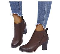 boseucn Stiefeletten Damen Beige Mit Absatz Leder, Stiefeletten Damen Mit Absatz Elegant Damen Stiefeletten Spitz Booties Winterschuhe Glatt Ankle Boots Herbst Winter Worker Boots Stiefel Vintage