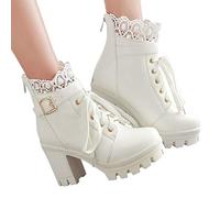 boseucn Stiefeletten Damen Beige Mit Absatz Leder, Stöckelschuhe für Frauen Damen Klassische Hohe Stiefel Winter Schuhe mit Absatz Kurze Stiefel Langschaft Overknee Stiefel Kniehohe High Heels Boots