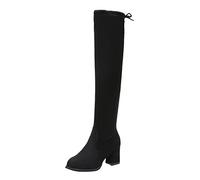 boseucn Stiefeletten Damen mit Absatz, Damen Stiefeletten mit Absatz Blockabsatz High Heels Stiefel Retro Einfarbig Overknee Langschaft Reißverschluss Winterstiefel Casual Herbst Winter Frauen