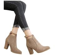 boseucn Stiefetetten Damen Beige, Damen Stiefeletten Gemütlich Mittelstiefel mit Absatz Retro Einfarbig Riemchen Frauen Ankle Boots Bootie Herbst Winter Stiefel Worker Boots