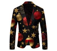 boseucn Weihnachten Blazer Herren, Weihnachts Sakko Herren Revers Sakko Slim Fit Anzugjacke Party Mantel Weihnachten Muster Freizeitjacke Weihnachtsmotiv Anzugsakko Weihnachten Festlich Kostüm