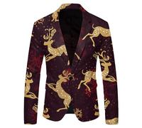 boseucn Weihnachten Blazer Herren, Weihnachts Sakko Herren Revers Sakko Slim Fit Anzugjacke Party Mantel Weihnachten Muster Freizeitjacke Weihnachtsmotiv Anzugsakko Weihnachten Festlich Kostüm