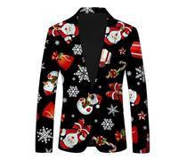 boseucn Weihnachten Sakko Herren, Weihnachts Herren Blazer Weihnachtsmotiv Anzugsakko Slim Fit Anzugjacke Party Mantel Weihnachten Muster Freizeitjacke Revers Sakko Weihnachten Festlich Kostüm