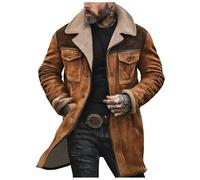boseucn Winterjacke Herren Lang, Jacke Herren Warm Gefüttert Wintermantel Wildlederjacke Winter Jeansjacke mit Taschen Lässige Reißverschluss Kunstlederjacke Revers Parka Vintage Outdoorjacke