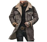 boseucn Winterjacke Herren Lang, Jacke Herren Warm Gefüttert Wintermantel Wildlederjacke Winter Jeansjacke mit Taschen Lässige Reißverschluss Kunstlederjacke Revers Parka Vintage Outdoorjacke