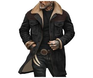 boseucn Winterjacke Herren Lang, Jacke Herren Warm Gefüttert Wintermantel Wildlederjacke Winter Jeansjacke mit Taschen Lässige Reißverschluss Kunstlederjacke Revers Parka Vintage Outdoorjacke