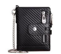 boshiho Carbon Geldbörse für Herren - Geldbeutel Leder Schwarz Boss mit Kette Kreditkartenetui mit RFID-Schutz 13 Fächer Münztasche & Slim Design Portemonnaie aus Karbonfaser