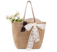 boshiho Stroh Strandtasche Groß Damen - 2026 Korbtasche Geflochten mit reißverschluss, Boho Basttasche Shopper für Reisen&Urlaub 24-45 Jahre alt