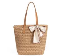 boshiho Stroh Strandtasche Groß Damen - Korbtasche Geflochten mit reißverschluss, 2025 Boho Basttasche Shopper für Reisen&Urlaub