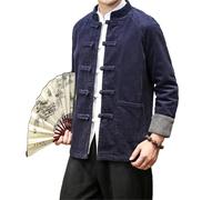 BoShiNuo Chinesischen Stil Cord Jacke Blazer Männer der Herbst Und Winter Hanfu Element Mantel Plus Größe Tops Buddhistischen Zen Kleidung navy blue XXL