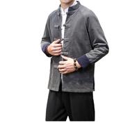 BoShiNuo Chinesischen Stil Cord Jacke Blazer Männer der Herbst Und Winter Hanfu Element Mantel Plus Größe Tops Buddhistischen Zen Kleidung grey XXL