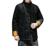 BoShiNuo Chinesischer Stil Cordjacke Herren Baumwolle gefütterte Jacke Winter Warm gepolsterte Jacke Retro Chinesischer Mantel Traditionell black 2 XL