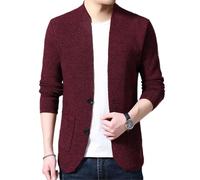 BoShiNuo Herbst männer Pullover Strickjacke Slim Fit Einreiher Einfarbig Gestrickte Männer Kausalen Sweatercoat Herren Kleidung Burgundy XS