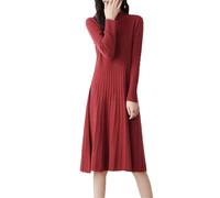BoShiNuo Herbst Winter Frauen Kleid Merino Wolle Warme Pullover Kleid Lange Ärmel Stricken Pullover Weibliche Casual Kleider Maroon M