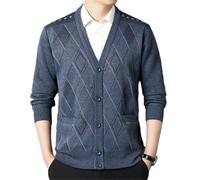 BoShiNuo Herren Lässige Strickjacke Jacke V-Ausschnitt Pullover Herbst Winter Knopf Strickjacke Herren Strick Oberbekleidung 8975 Dark Grey9 L