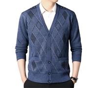 BoShiNuo Herren Lässige Strickjacke Jacke V-Ausschnitt Pullover Herbst Winter Knopf Strickjacke Herren Strick Oberbekleidung 8975 Blue Grey9 XL