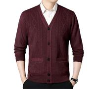 BoShiNuo Herren Lässige Strickjacke Jacke V-Ausschnitt Pullover Herbst Winter Knopf Strickjacke Herren Strick Oberbekleidung 8977 Wine Red XL