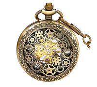 BOSHIYA Herren Taschenuhr mit Kette Mechanische Vintage Steampunk Skelett Halbjäger Handaufzug Mechanische Römische Ziffern Skala Kettenuhr für Herren Gold