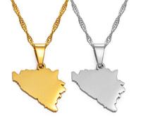 Bosnien-Herzegowina-Karten-Halskette Für Unisex-Schmuck, Bosna-Hercegovina-Karten-Anhänger, Partykleid-Accessoires, Ethno-Stil, Charm-Patriotisches Symbol-Halsketten-Geschenk, Gold, 60 Cm Kette
