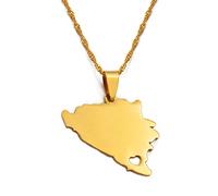Bosnien-Herzegowina-Kartenhalskette Für Männer Und Frauen, Bosnische Kartenhalskette, Schmuck, Modische Schlüsselbeinkette, Halskette Mit Ethnischem Symbolanhänger, Gold, 45 cm Lange Kette
