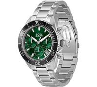 Chronograph BOSS "SEALINER", silberfarben, grün, Armbanduhren, Herren, Chronograph, Quarzuhr, Armbanduhr, Herrenuhr, Edelstahlarmband, analog, Tag (31205426-0) silberfarben, grün