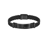 BOSS Flecht-Armband aus schwarzem Veloursleder mit Logo-Applikation - Style DYLAN, 58137021 Schwarz M
