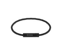 BOSS Geflochtenes Armband aus schwarzem Leder mit Logo-Plakette - Style ARES AIR, HB1580875 Schwarz ONESI