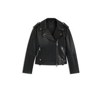 BOSS Bikerjacke aus genarbtem Leder mit Reißverschlüssen und Nieten - Style C_Sandy, 50541769 Schwarz 44