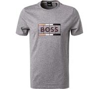BOSS Black T-Shirt Herren Slim Fit Kurzarm Rundhals Baumwolle grau, M