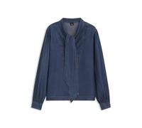 Langarmbluse BOSS ORANGE "Betilla Premium Damenmode", Damen, Gr. 40, medium blau 420, Web, Obermaterial: 100% Lyocell, unifarben, regular fit hüftbedeckend, Manschette, Blusen, mit Schal-Detail, Denim