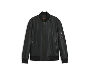 BOSS Bomberjacke aus Leder mit Ärmeltasche - Style Jakri, 50552151 Schwarz 52
