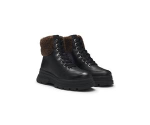 BOSS Boots aus Leder mit Kunstfellbesatz - Style Foster_LUBootie_RBLT, 50552767 Schwarz 42