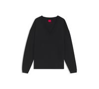 HUGO Pullover aus Woll-Mix mit Kaschmir und V-Ausschnitt - Style Sessarina, 50570065 Schwarz M