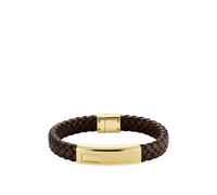 BOSS Braunes Armband aus geflochtenem Leder mit goldfarbener Logo-Plakette - Style LANDER, HB1580746 Dunkelbraun M