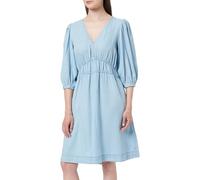 Blusenkleid BOSS ORANGE "C_Dezzan", Damen, Gr. 38, N-Gr, blau (light, pastel blau 450), Web, Obermaterial: 100% Lyocell, unifarben, feminin, regular fit, V-Ausschnitt, 3/4-Ärmel Puffärmel Manschette, 