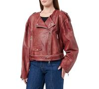 BOSS Cropped-Bikerjacke aus genarbtem Leder - Style C_Sadora, 50543026 Dunkelrot 34