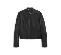 Lederjacke BOSS ORANGE "Saleste Premium Damenmode", Damen, Gr. 42, schwarz (schwarz 001), Obermaterial: 100% Lammleder, unifarben, regular fit, mit Reißverschluss, Jacken, aus fein genarbtem Leder (14