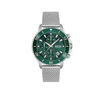 BOSS Chronograph Quarz Uhr für Herren Kollektion Admiral mit Silbernes Edelstahl-Mesh-Gliederarmband - 1513905