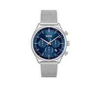 BOSS Chronograph Quarz Uhr für Herren Kollektion Gregor mit Silbernes Edelstahl-Mesh-Gliederarmband - 1514052