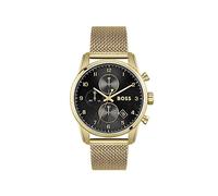 BOSS Chronograph Quarz Uhr für Herren Kollektion SKYMASTER mit Goldfarben Edelstahl-Mesh-Gliederarmband - 1513838